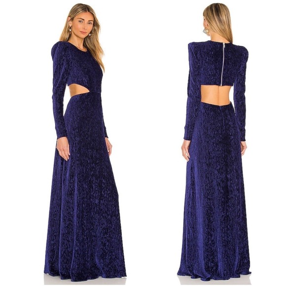 PatBO Textured Velvet Cutout Gown In Deep Purple Long Sleeve Gothic Size 0 - Picture 1 of 14